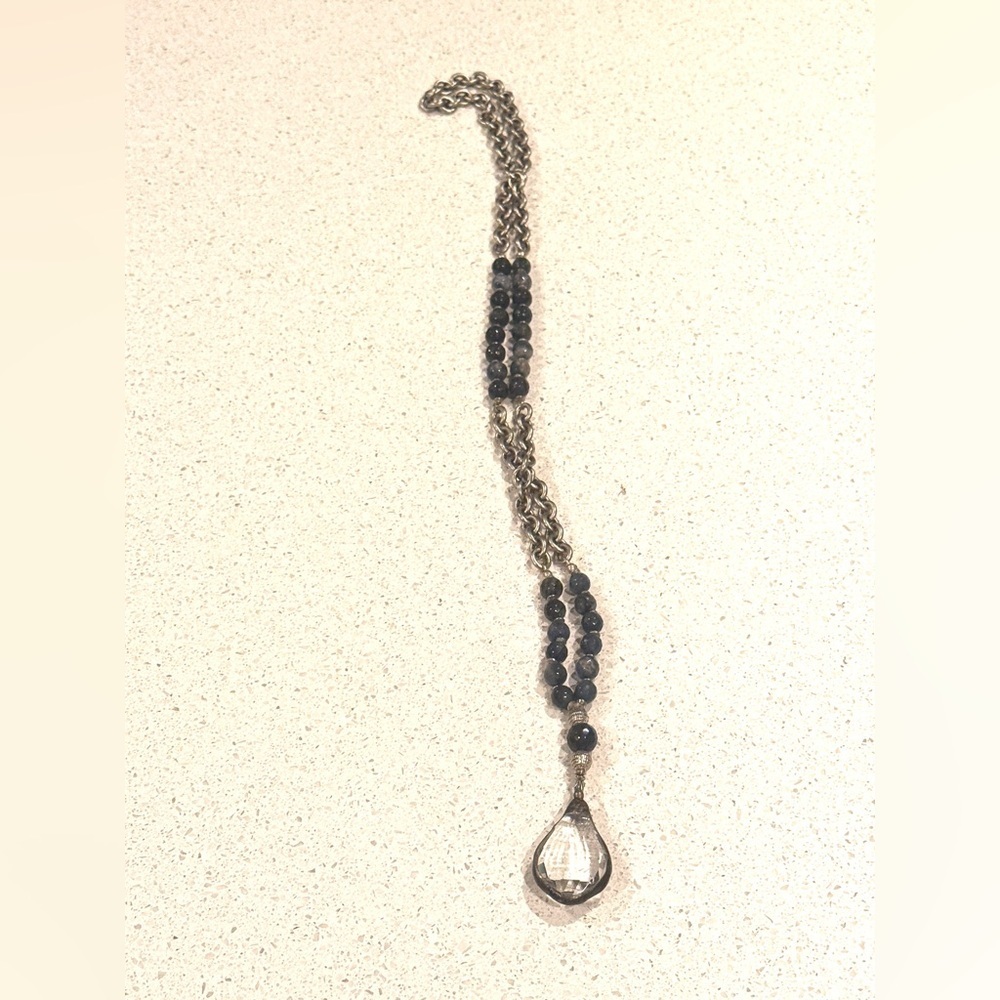 Elegant Silver and Black Necklace with Minimalist Pendant